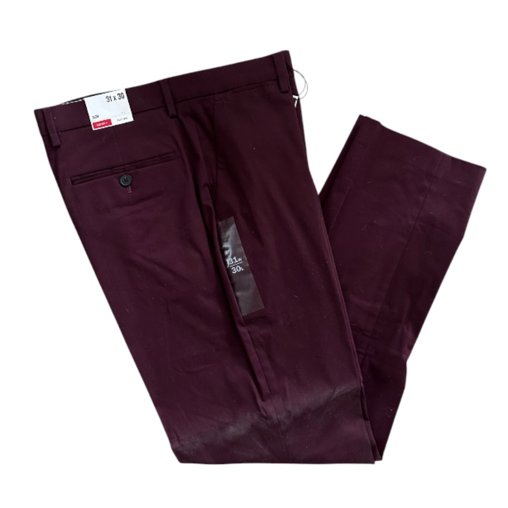 BNWT Express Men's Burgundy Chino Pants Size 31 x 30